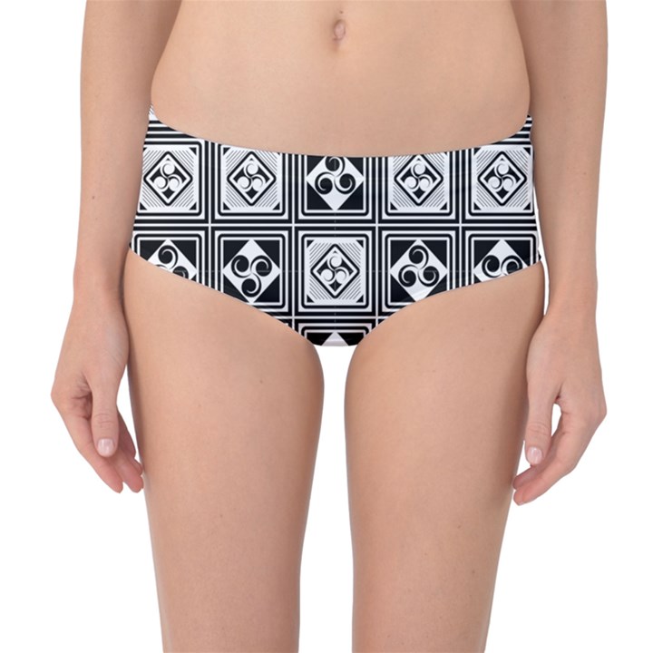 Black And White Mid-Waist Bikini Bottoms