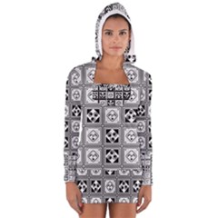 Black And White Women s Long Sleeve Hooded T-shirt