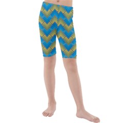 Blue And Yellow Kid s Mid Length Swim Shorts