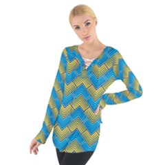 Blue And Yellow Women s Tie Up Tee by FunkyPatterns