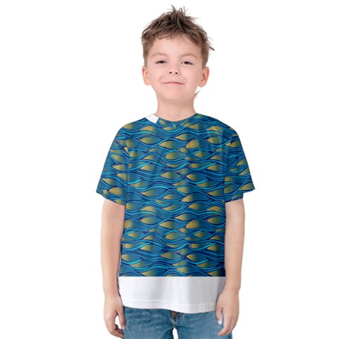 Blue Waves Kid s Cotton Tee by FunkyPatterns