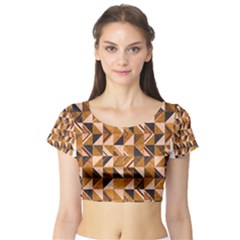 Brown Tiles Short Sleeve Crop Top (tight Fit)