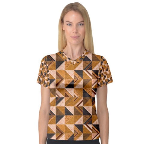 Brown Tiles Women s V-neck Sport Mesh Tee by FunkyPatterns