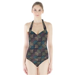 Glowing Abstract Women s Halter One Piece Swimsuit