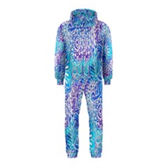 Boho Flower Doodle On Blue Watercolor Hooded Jumpsuit (kids)