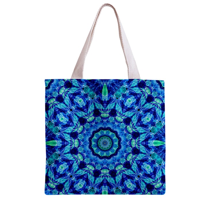 Blue Sea Jewel Mandala Zipper Grocery Tote Bag