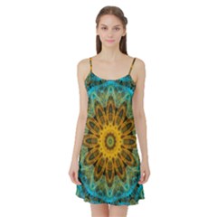 Blue Yellow Ocean Star Flower Mandala Satin Night Slip