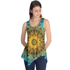 Blue Yellow Ocean Star Flower Mandala Sleeveless Tunic