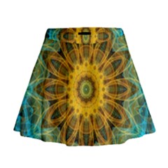 Blue Yellow Ocean Star Flower Mandala Mini Flare Skirt