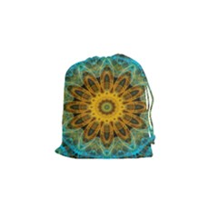 Blue yellow Ocean Star flower mandala Drawstring Pouch (Small)