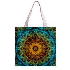 Blue yellow Ocean Star flower mandala Zipper Grocery Tote Bag