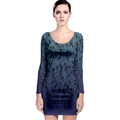 Blue Ombre Feather Pattern, Black,  Long Sleeve Bodycon Dress by Zandiepants