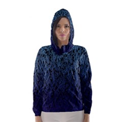 Blue Ombre Feather Pattern, Black,  Hooded Wind Breaker (women) by Zandiepants