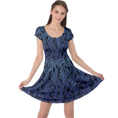 Blue Ombre Feather Pattern, Black,  Cap Sleeve Dresses by Zandiepants