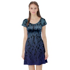 Blue Ombre Feather Pattern, Black,  Short Sleeve Skater Dress by Zandiepants