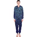 Blue Ombre Feather Pattern, Black,  Hooded Jumpsuit (Ladies)  View1