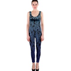 Blue Ombre Feather Pattern, Black,  Onepiece Catsuit