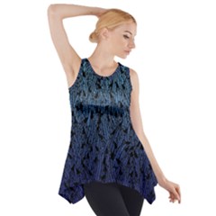 Blue Ombre Feather Pattern, Black,  Side Drop Tank Tunic