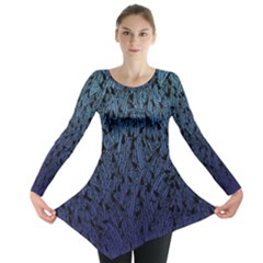 Blue Ombre Feather Pattern, Black,  Long Sleeve Tunic  by Zandiepants