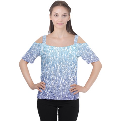 Blue Ombre Feather Pattern, White,  Women s Cutout Shoulder Tee by Zandiepants