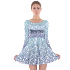 Blue Ombre Feather Pattern, White,  Long Sleeve Skater Dress