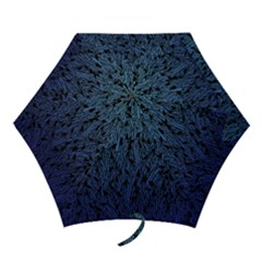 Blue Ombre Feather Pattern, Black, Mini Folding Umbrella