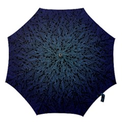 Blue Ombre Feather Pattern, Black, Hook Handle Umbrella (large)