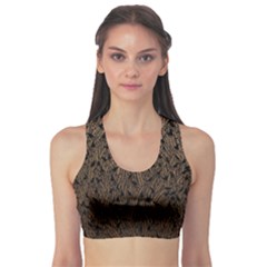 Brown Ombre Feather Pattern, Black,  Sports Bra