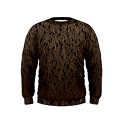 Brown Ombre Feather Pattern, Black,  Kids  Sweatshirt