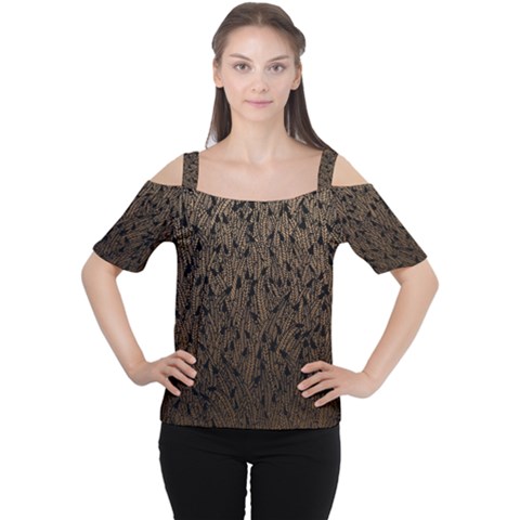 Brown Ombre Feather Pattern, Black,  Women s Cutout Shoulder Tee by Zandiepants