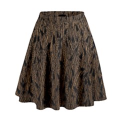 Brown Ombre Feather Pattern, Black,  High Waist Skirt by Zandiepants