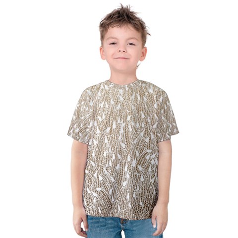 Brown Ombre Feather Pattern, White, Kid s Cotton Tee by Zandiepants