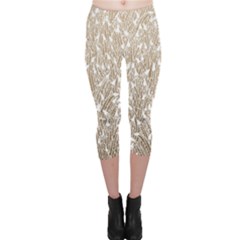 Brown Ombre Feather Pattern, White, Capri Leggings  by Zandiepants