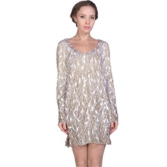 Brown Ombre Feather Pattern, White, Long Sleeve Nightdress by Zandiepants