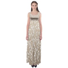 Brown Ombre Feather Pattern, White, Empire Waist Maxi Dress