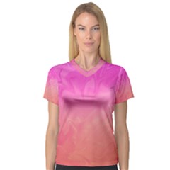 Ombre Pink Orange Women s V-neck Sport Mesh Tee