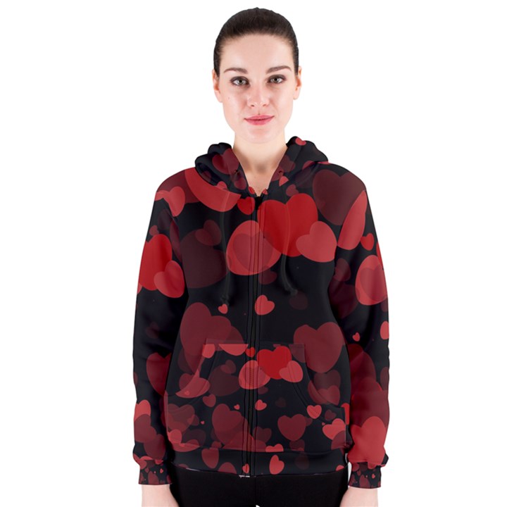 Red Hearts Women s Zipper Hoodie