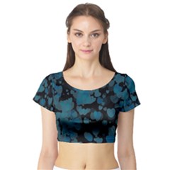 Turquoise Hearts Short Sleeve Crop Top (tight Fit)