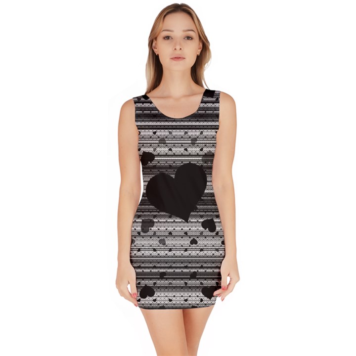 Black and Gray Abstract Hearts Sleeveless Bodycon Dress