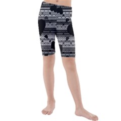 Black And Gray Abstract Hearts Kid s Mid Length Swim Shorts