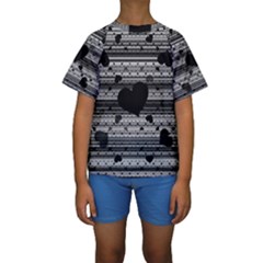 Black And Gray Abstract Hearts Kid s Short Sleeve Swimwear