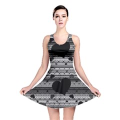 Black And Gray Abstract Hearts Reversible Skater Dress