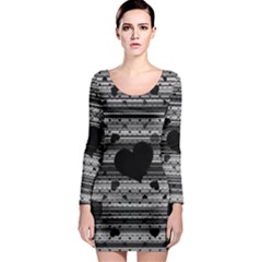 Black And Gray Abstract Hearts Long Sleeve Bodycon Dress