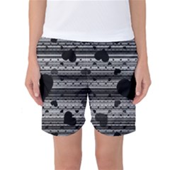 Black And Gray Abstract Hearts Women s Basketball Shorts