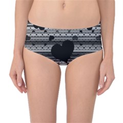 Black And Gray Abstract Hearts Mid-waist Bikini Bottoms