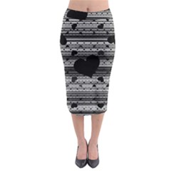 Black And Gray Abstract Hearts Midi Pencil Skirt by TRENDYcouture