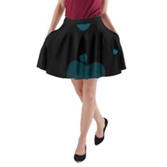 Teal Hearts A-line Pocket Skirt