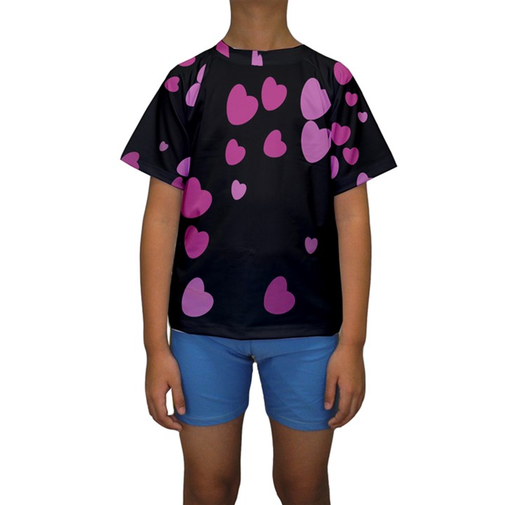 Pink Hearts Kid s Short Sleeve Swimwear