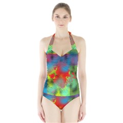 Tiling Lines 5 Women s Halter One Piece Swimsuit