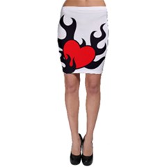 Black And Red Flaming Heart Bodycon Skirt